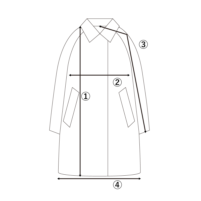 OUTER アウター(ラグランスリーブ)のサイズガイド